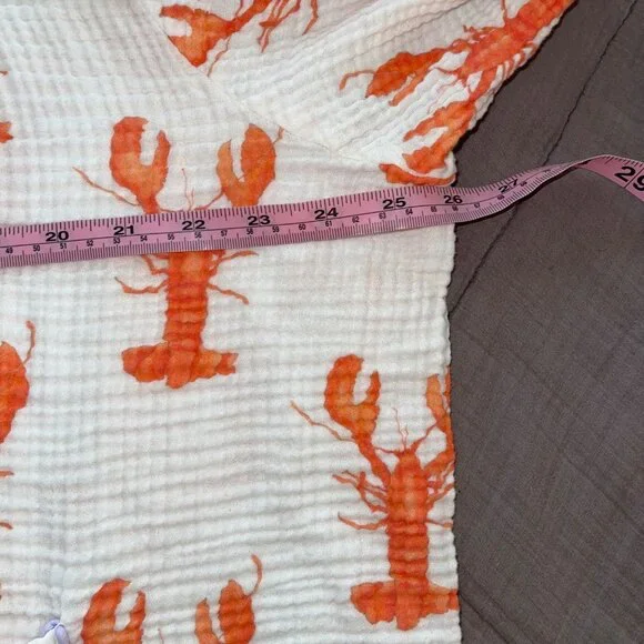 Sara Fitz Womens Pajama Set Size 3X White Lobster Print Casual Pure Cotton - Picture 6 of 8